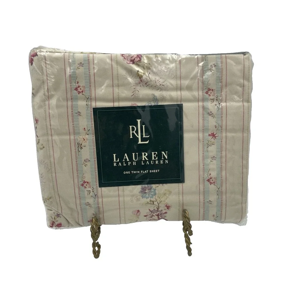 Vtg Ralph Lauren TWIN Flat‎ Sheet Josie Floral Stripe NIP New